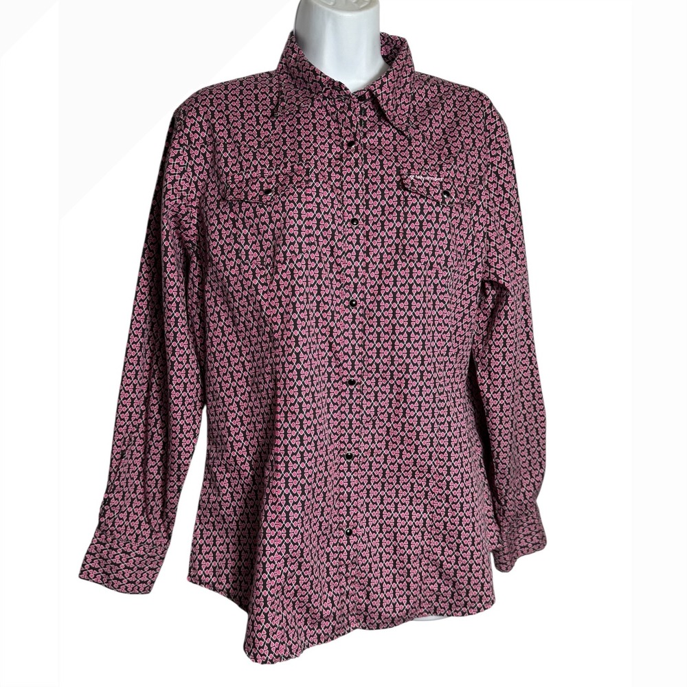Wrangler Western Shirt Women's Size Large Pink Print Snap Long Sleeve